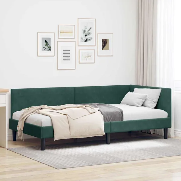 Cadre de lit d'angle Vert foncé 100 cm x 200 cm Velours