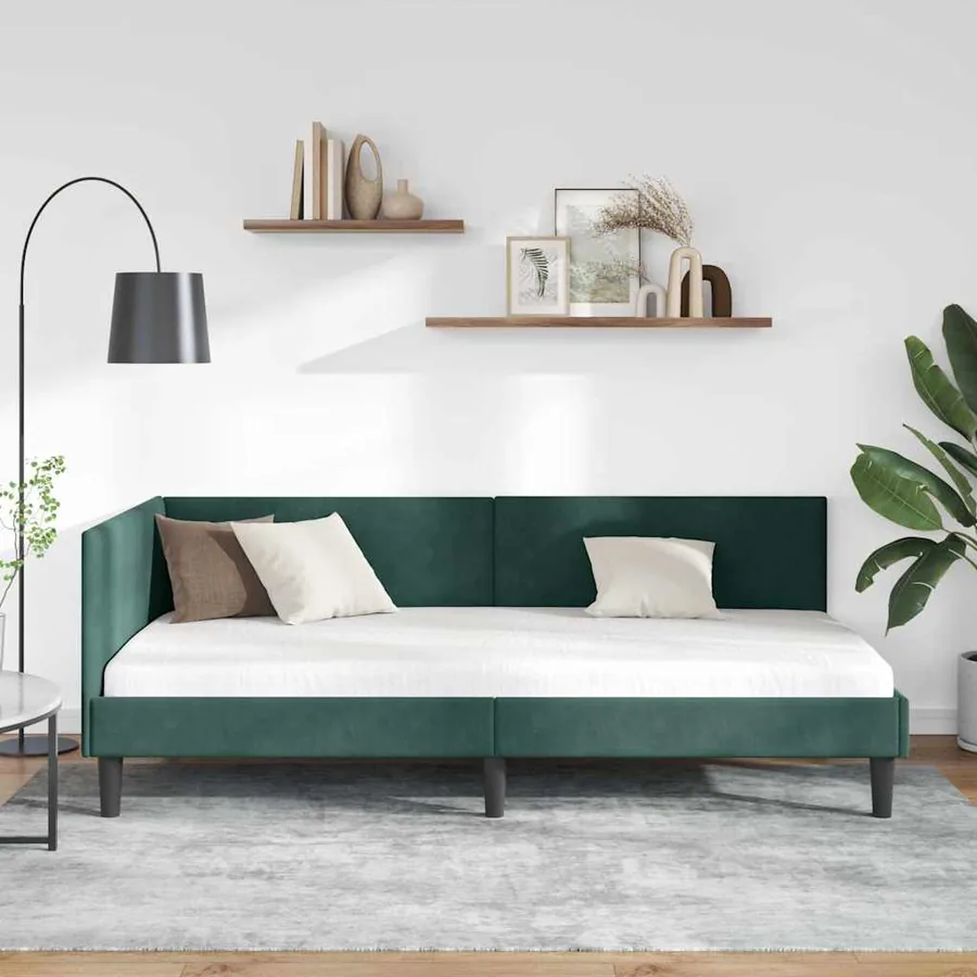 Cadre de lit d'angle Vert foncé 100 cm x 200 cm Velours - 3