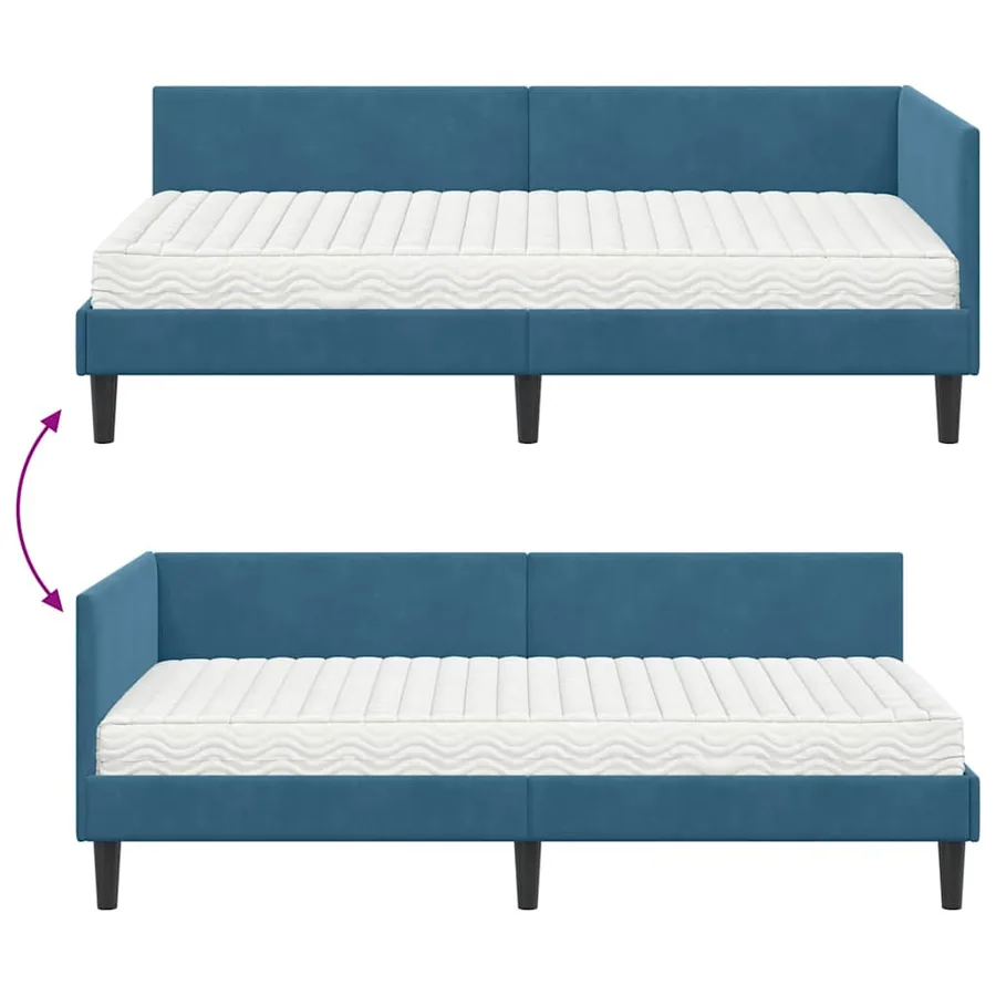 Cadre de lit d'angle avec matelas Autre 2 pcs Bleu Velours - 12