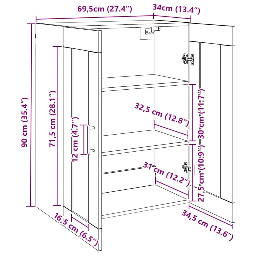 Buffet Chêne artisanal 69,5 x 34 x 90 cm Bois d'ingénierie - 14