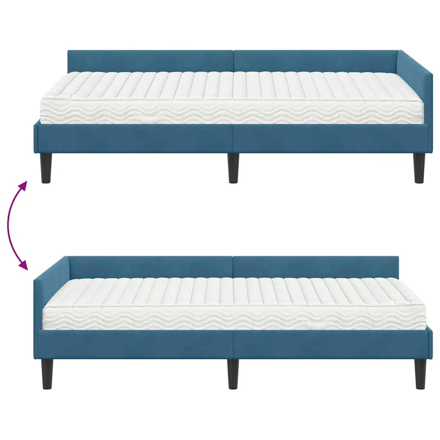 Cadre de lit d'angle avec matelas Autre 2 pcs Bleu Velours - 12