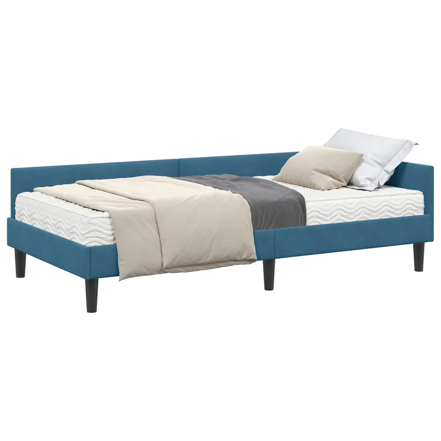 Cadre de lit d'angle avec matelas Autre 2 pcs Bleu Velours - 2