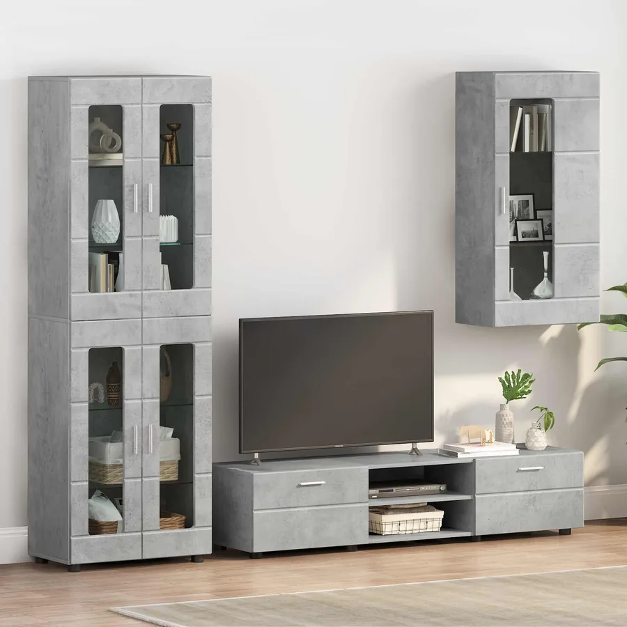 Cabinet en Bois Gris béton 50 x 29 x 100 cm Bois d'ingénierie