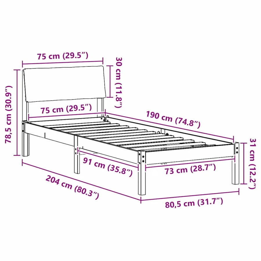 Cadre de lit Marron et taupe 75 x 190 cm Bois massif en pin - 11