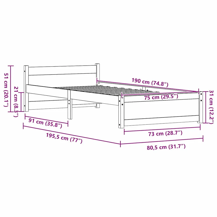 Cadre de lit Brun cire 195,5 x 80,5 x 51 cm Pin massif - 11
