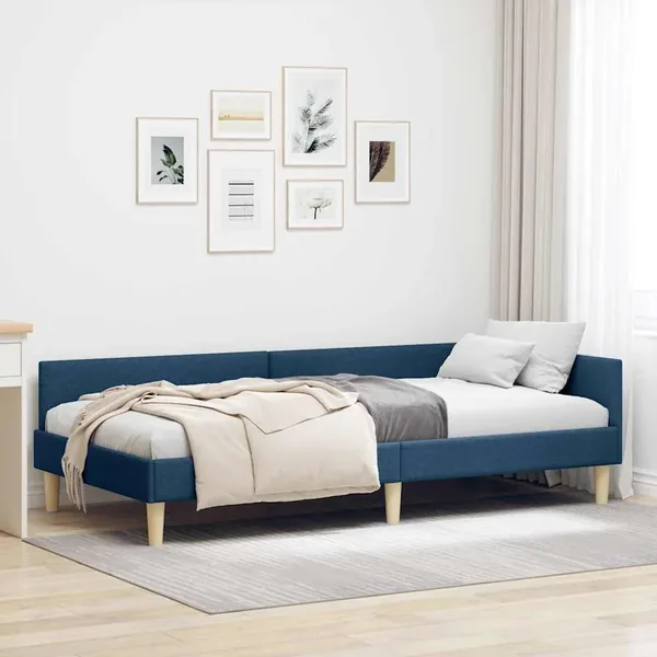 Cadre de lit d'angle Bleu 90 x 190 cm tissu
