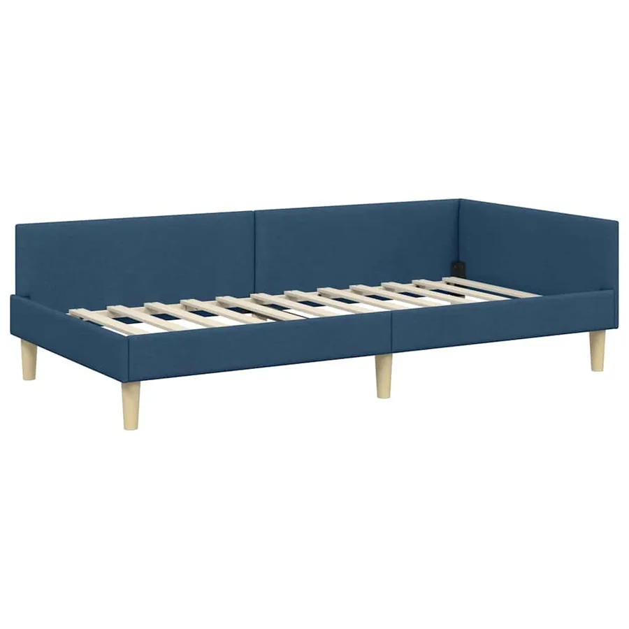 Cadre de lit d'angle Bleu 90 x 190 cm tissu - 4