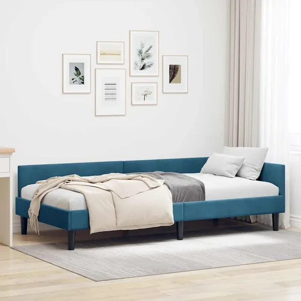 Cadre de lit d'angle Bleu 100 cm x 200 cm Velours