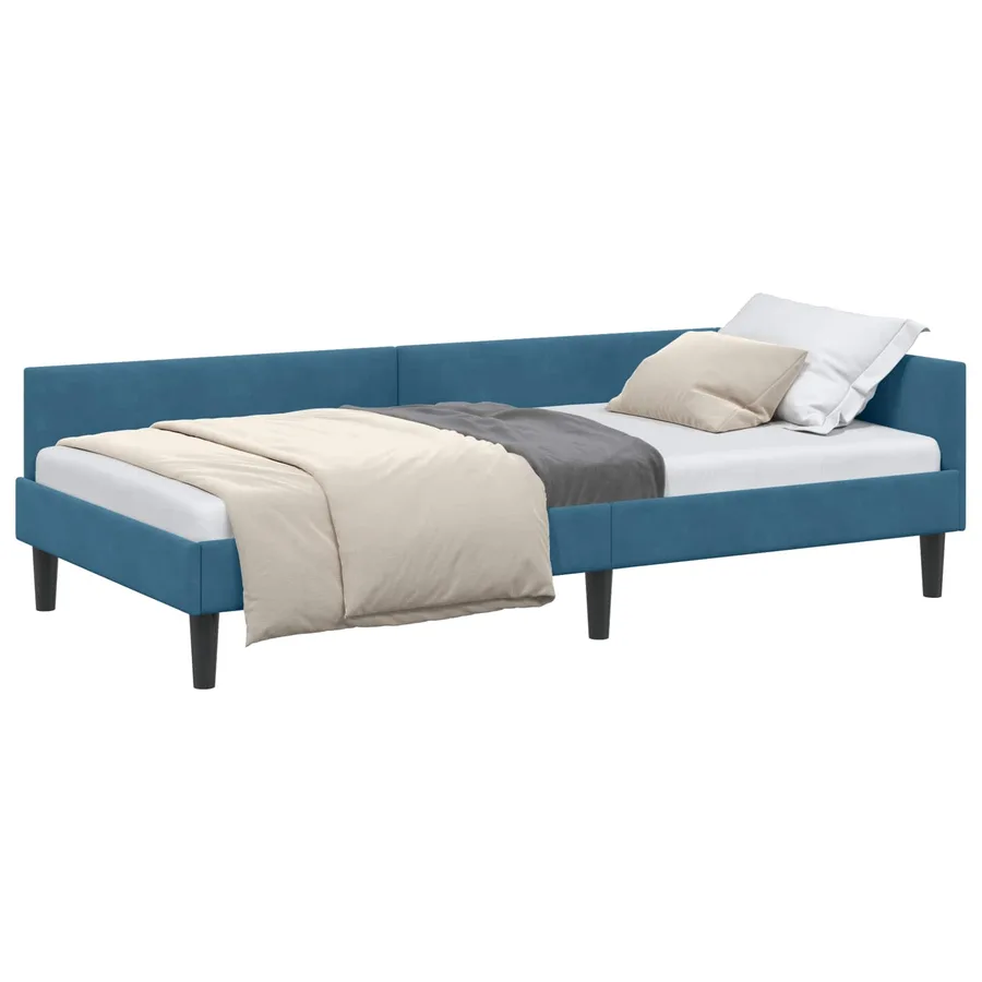 Cadre de lit d'angle Bleu 100 cm x 200 cm Velours - 2