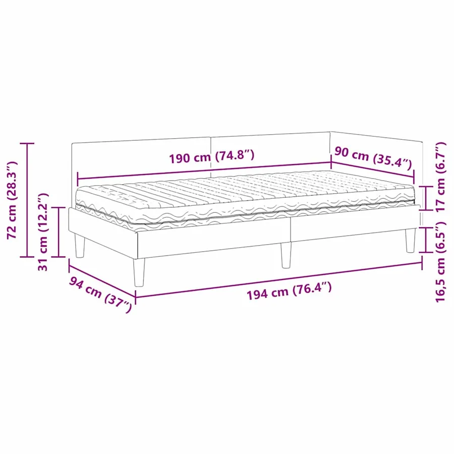 Cadre de lit d'angle avec matelas Autre 2 pcs Vert Velours - 14