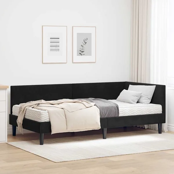 Cadre de lit d'angle avec matelas Autre 2 pcs Noir Velours