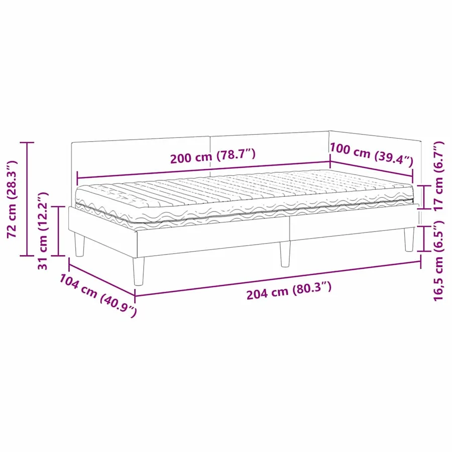 Cadre de lit d'angle avec matelas Autre 2 pcs Noir Velours - 14
