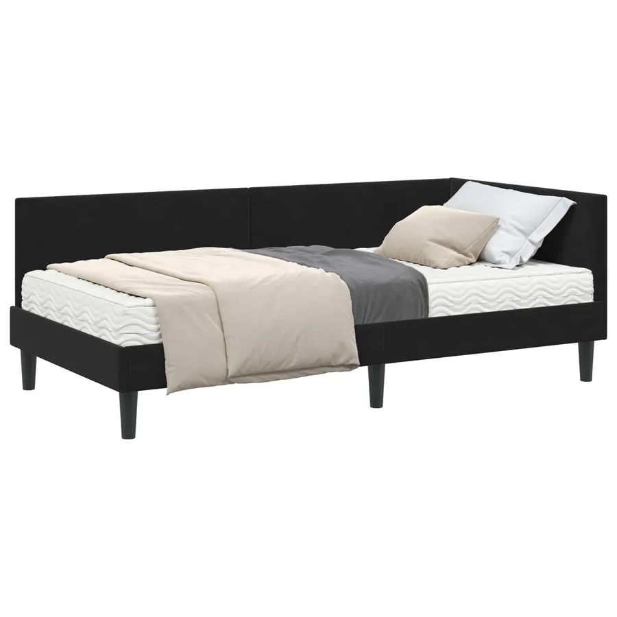 Cadre de lit d'angle avec matelas Autre 2 pcs Noir Velours - 2