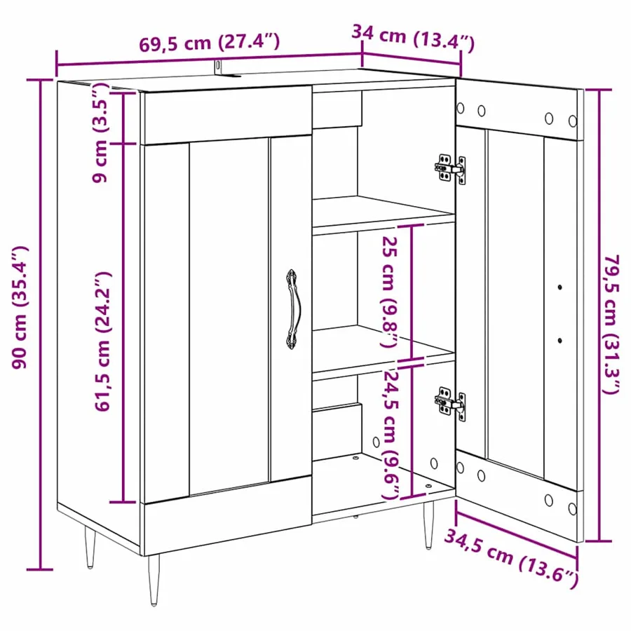 Buffet Chêne noir 69,5 x 34 x 90 cm Bois d'ingénierie - 15