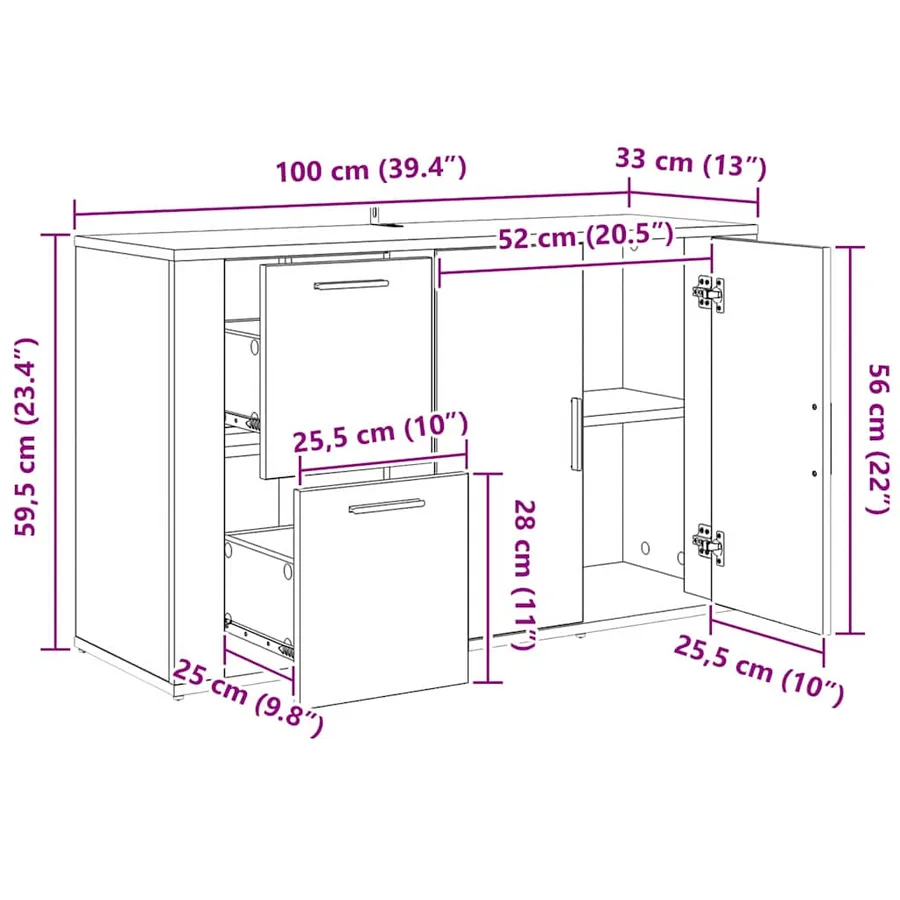 Buffet Chêne artisanal 100 x 33 x 59,5 cm Bois d'ingénierie - 15