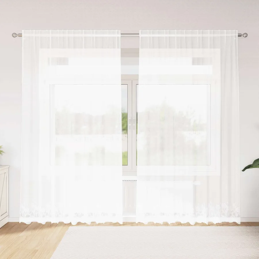 Rideau en Dentelle Floral Blanc 240 x 200 cm Polyester