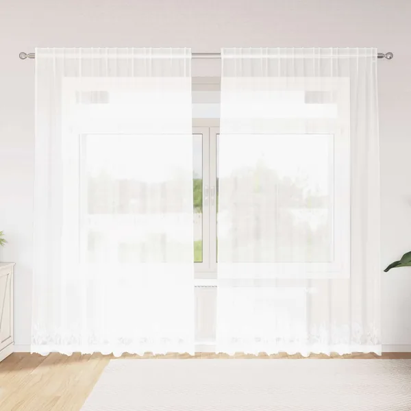 Rideau en Dentelle Floral Blanc 200 x 200 cm Polyester