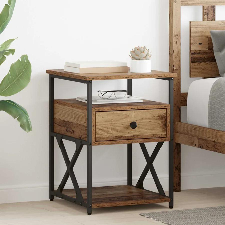 Cabinet de chevet avec tiroir 2 pcs Bois ancien 40 x 42 x 55 cm