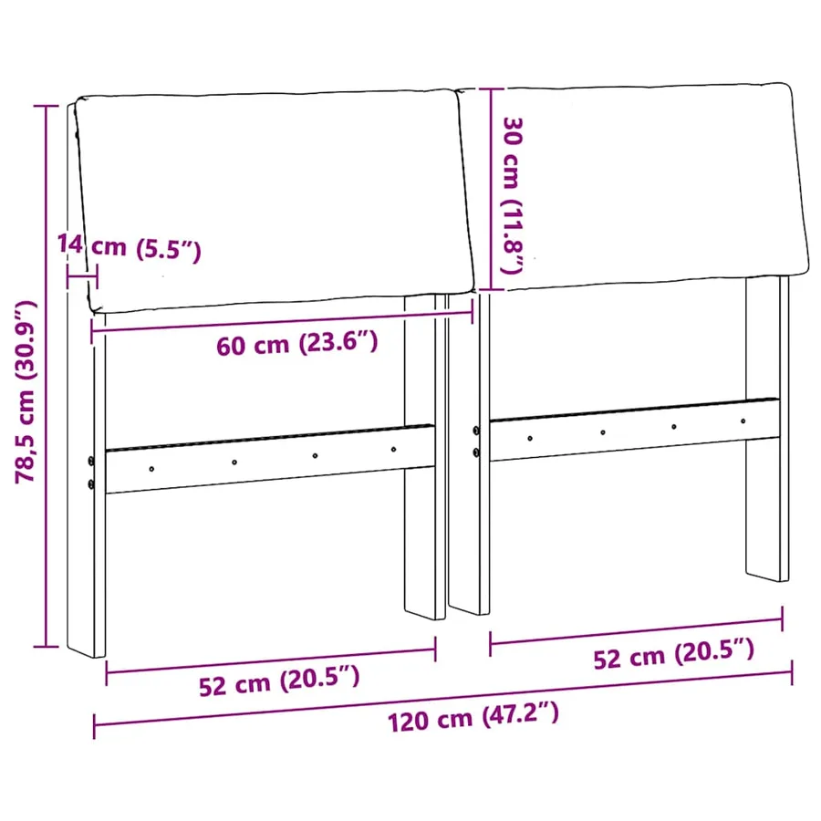 Tête de lit capitonnée Noir 120 cm Pin massif - 11