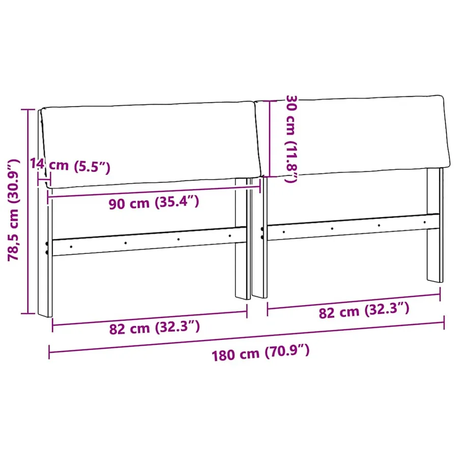 Tête de lit capitonnée Noir 180 cm Pin massif - 11