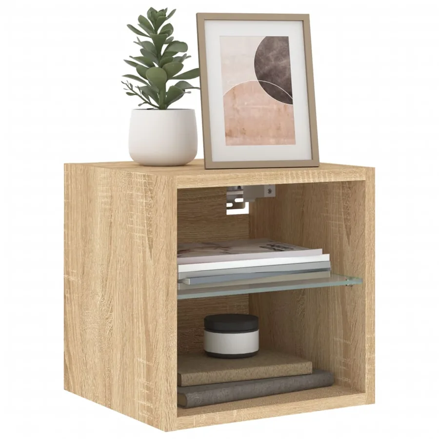 Meubles TV muraux lumières LED 2 pcs chêne sonoma 30x28,5x30 cm - 16