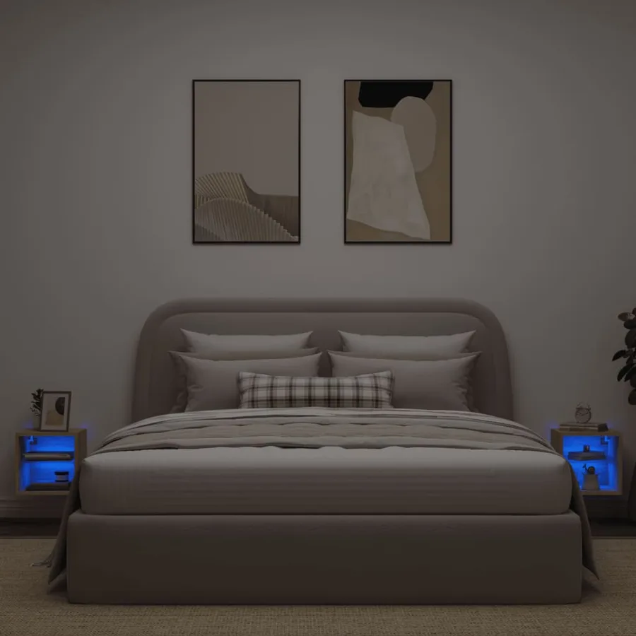 Meubles TV muraux lumières LED 2 pcs chêne sonoma 30x28,5x30 cm - 3