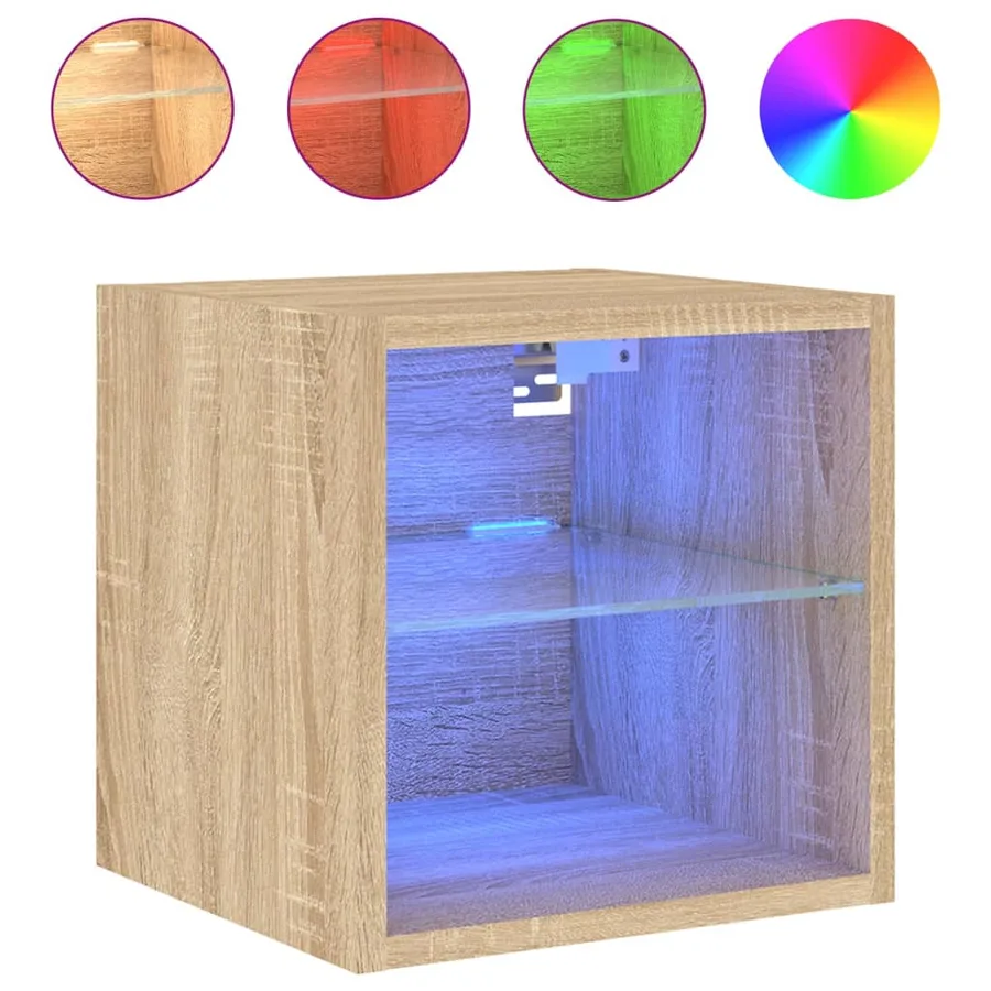 Meubles TV muraux lumières LED 2 pcs chêne sonoma 30x28,5x30 cm - 6
