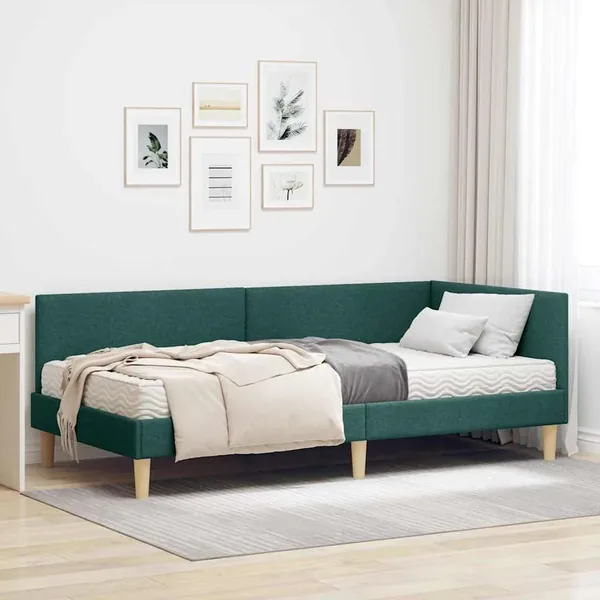 Cadre de lit d'angle avec matelas Autre 2 pcs Vert tissu