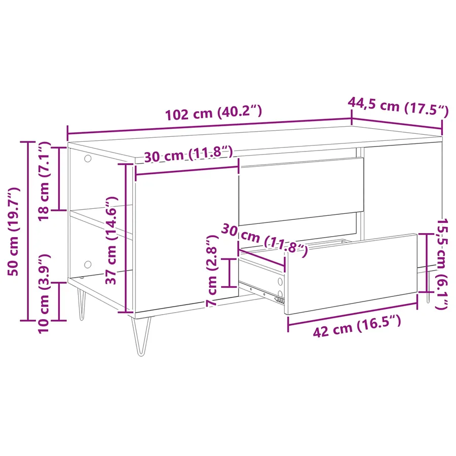Table basse Chêne noir 102 x 44,5 x 50 cm Bois d'ingénierie - 13