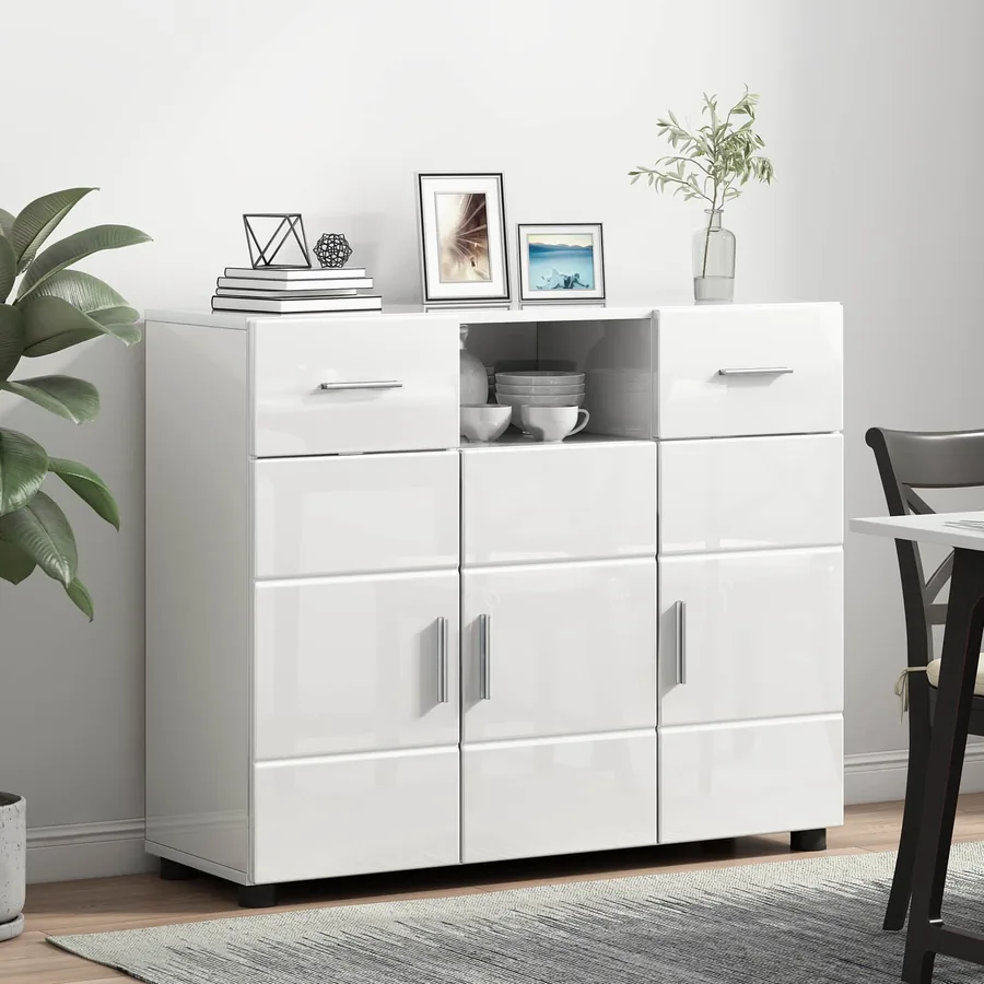 Cabinet en Bois avec tiroir Blanc brillant 88,5 x 30,5 x 73 cm