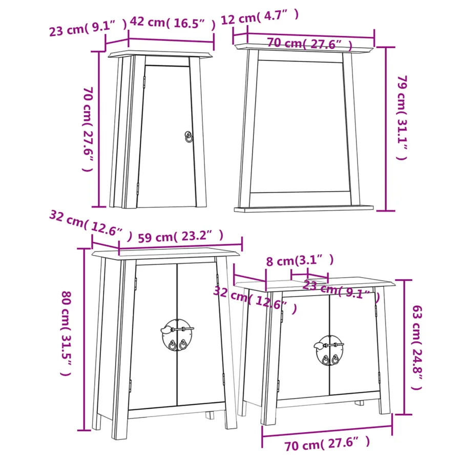 Ensemble de meubles de salle de bain 4 pcs bois de pin massif - 9