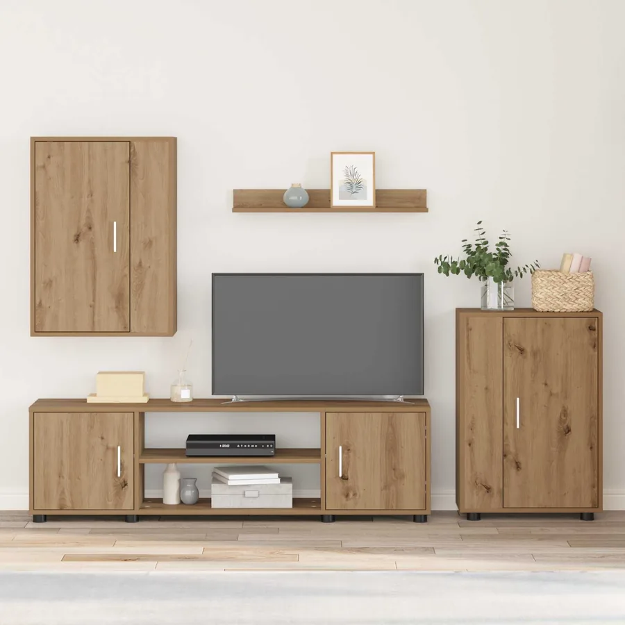 Ensemble meuble TV Chêne artisanal Bois d'ingénierie