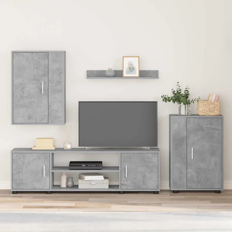 Ensemble meuble TV Gris béton Bois d'ingénierie