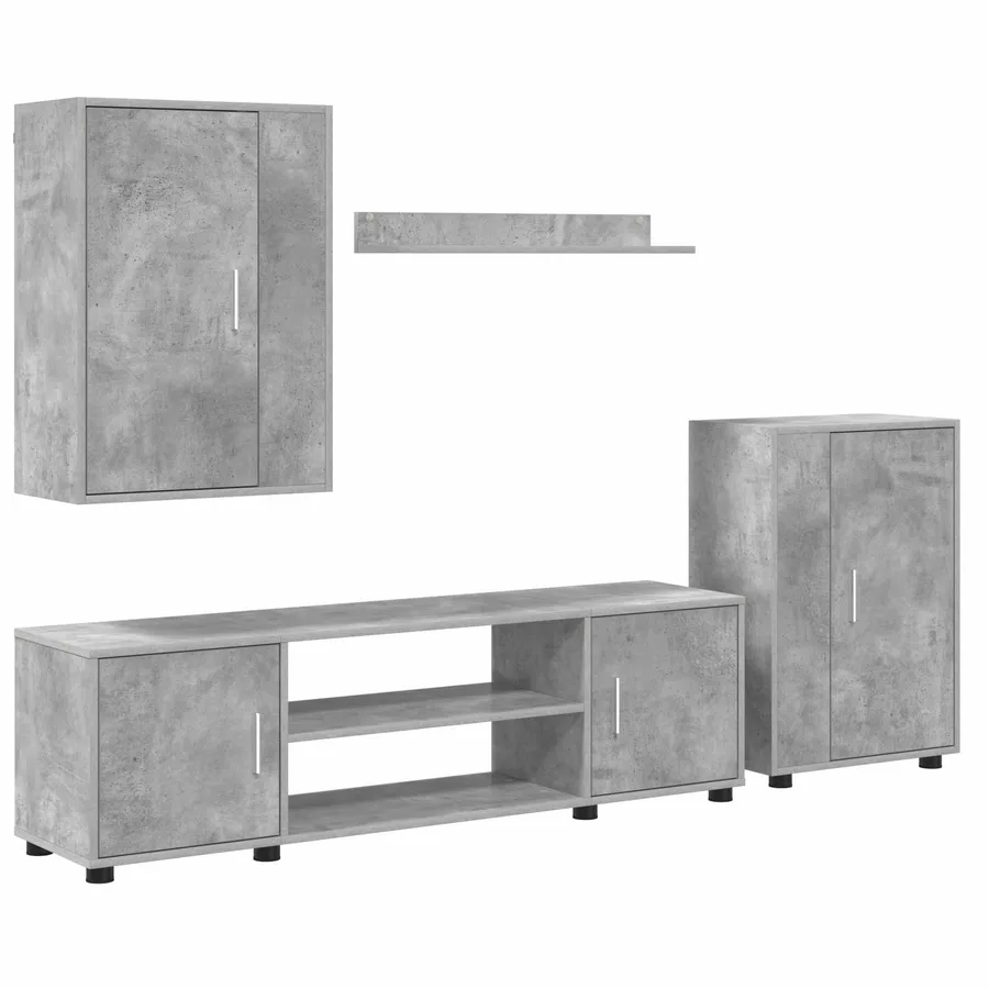 Ensemble meuble TV Gris béton Bois d'ingénierie - 2