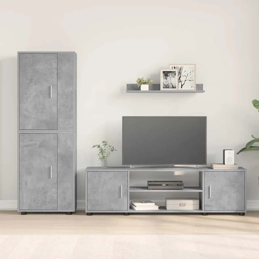 Ensemble meuble TV Gris béton Bois d'ingénierie - 4