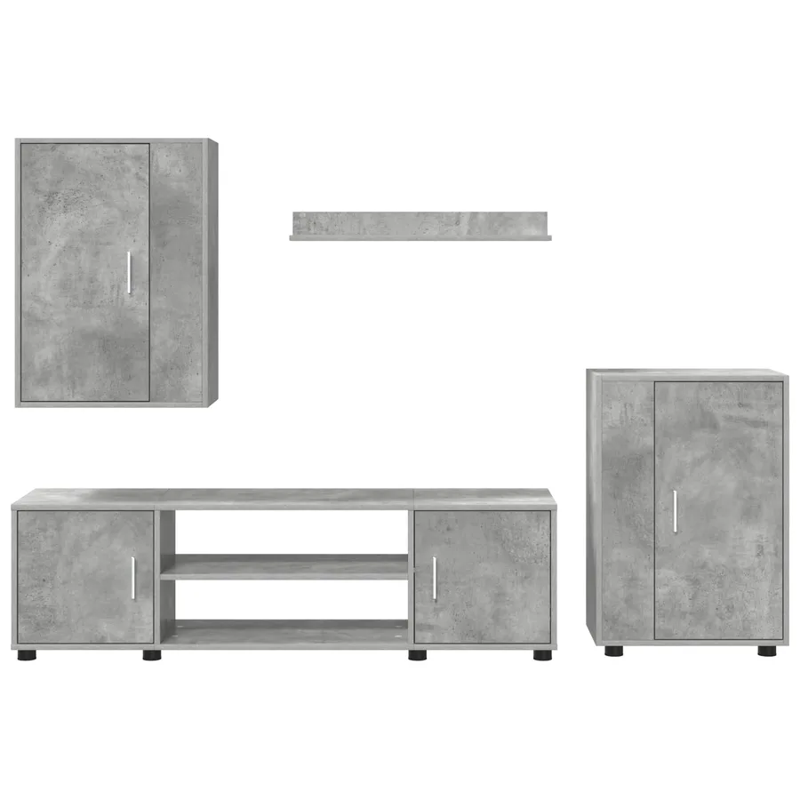 Ensemble meuble TV Gris béton Bois d'ingénierie - 9