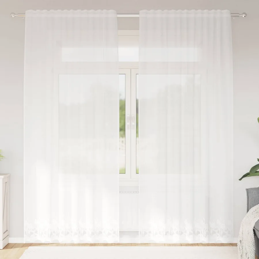 Rideau en Dentelle Floral Blanc 240 x 150 cm Polyester