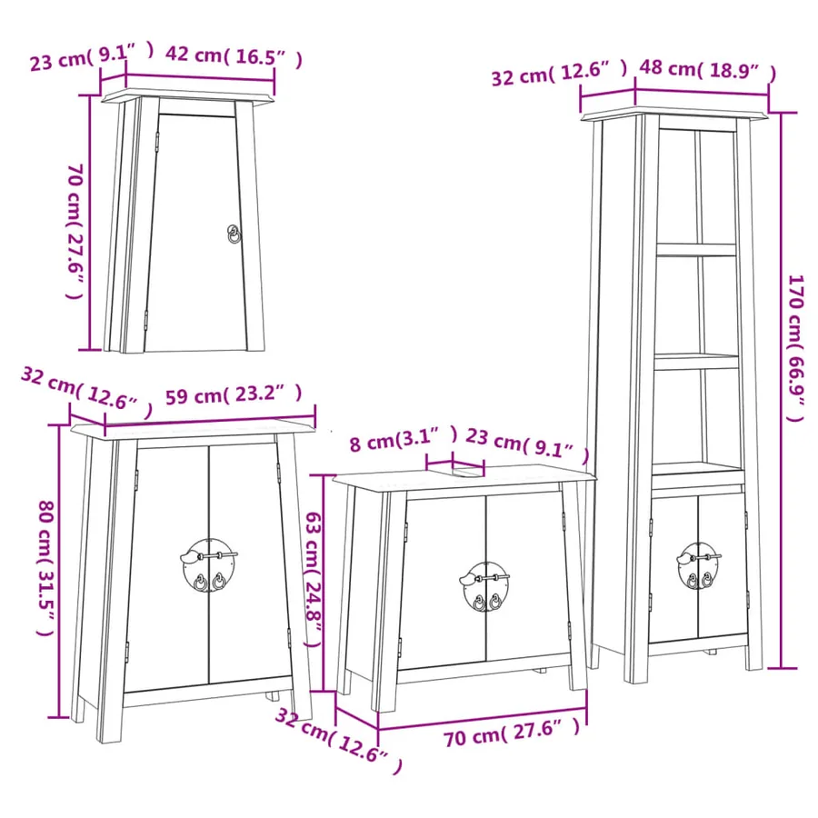 Ensemble de meubles de salle de bain 4 pcs bois de pin massif - 9