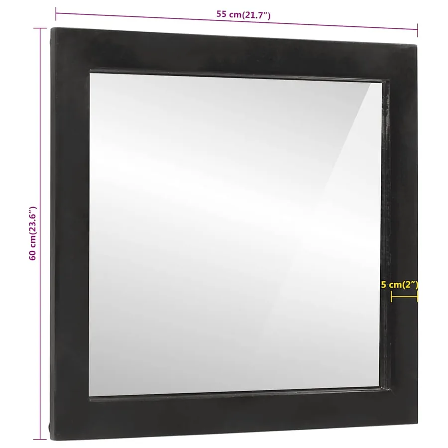 Miroir de salle de bain 55x1x60cm verre et bois massif manguier - 6