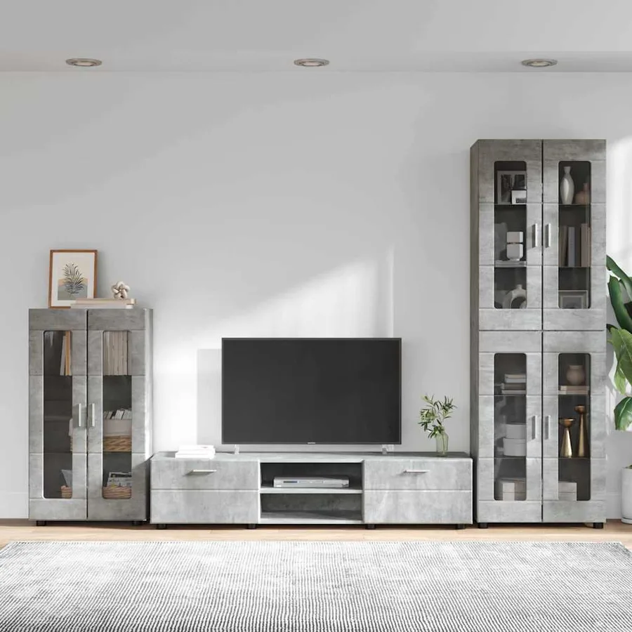 Ensemble meuble TV FLORIN 3 pcs Gris béton Bois d'ingénierie - 4
