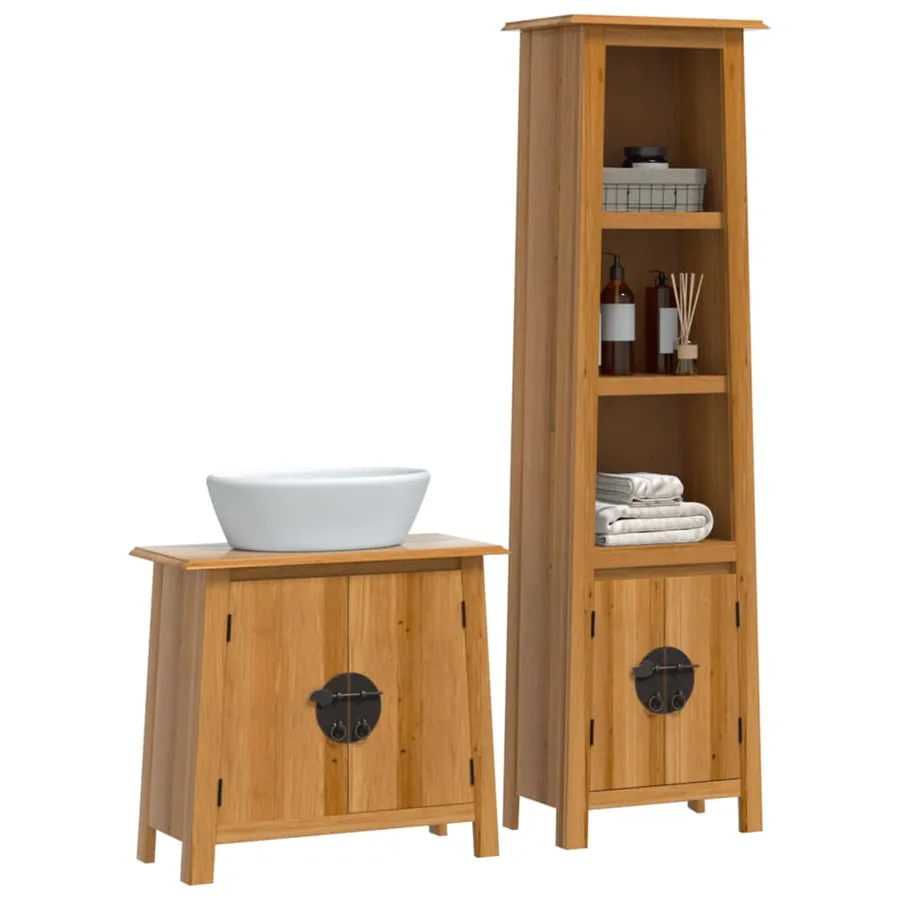 Ensemble de meubles de salle de bain 2 pcs bois de pin massif - 3