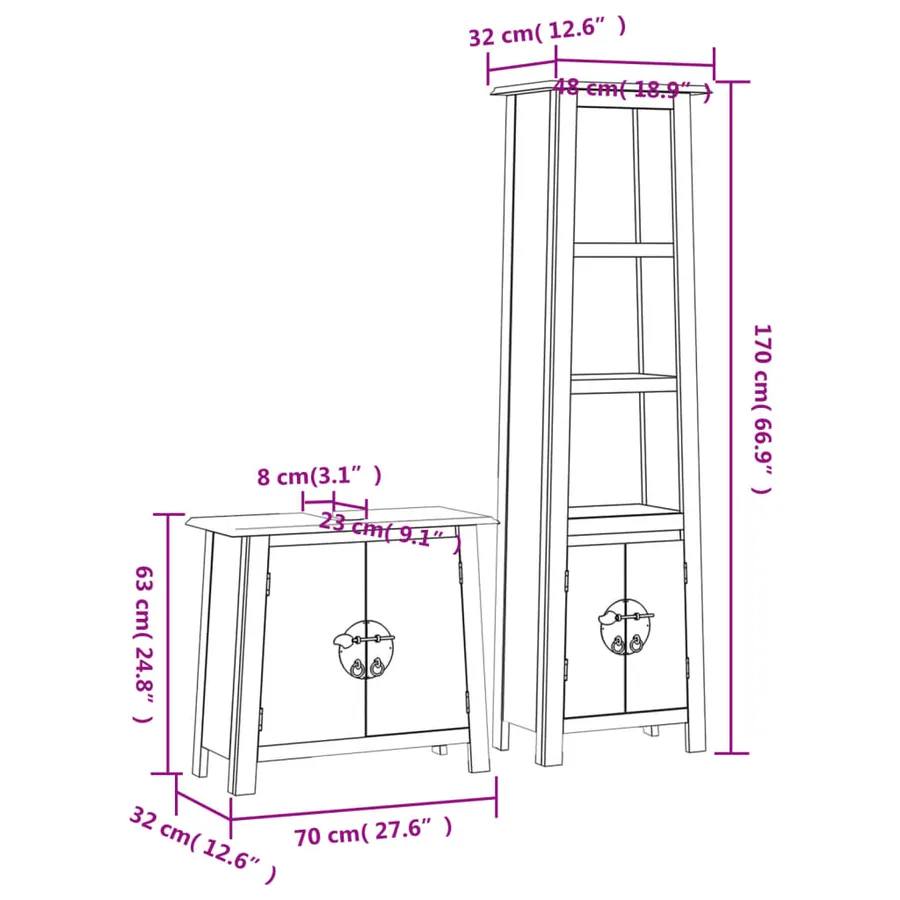 Ensemble de meubles de salle de bain 2 pcs bois de pin massif - 9