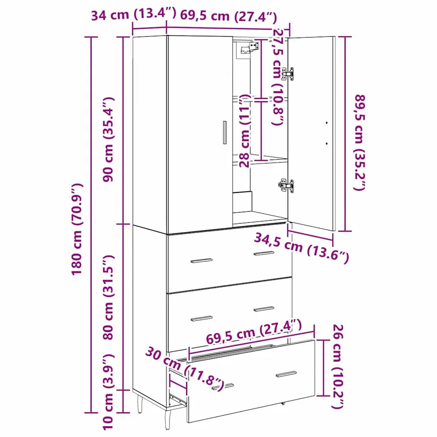 Haut Armoire 2 pcs Bois Ancien Bois Aggloméré et Verre - 14