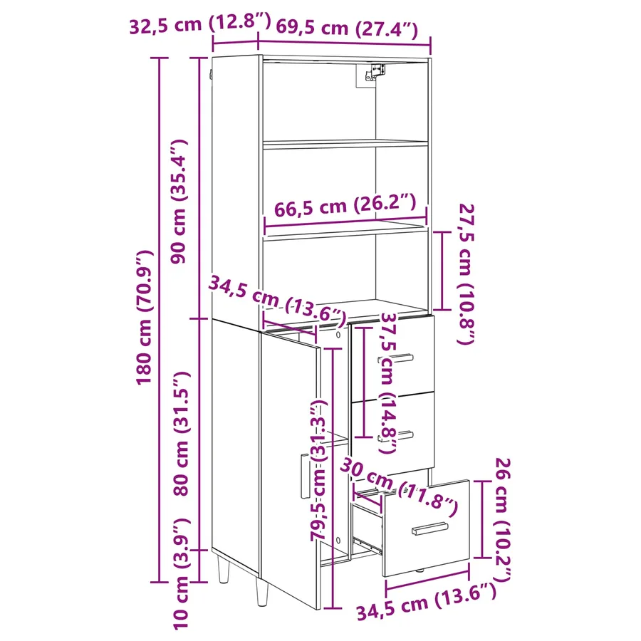 Haut Armoire Bois Ancien 69,5 x 32,5 x 180 cm Bois d'ingénierie - 15