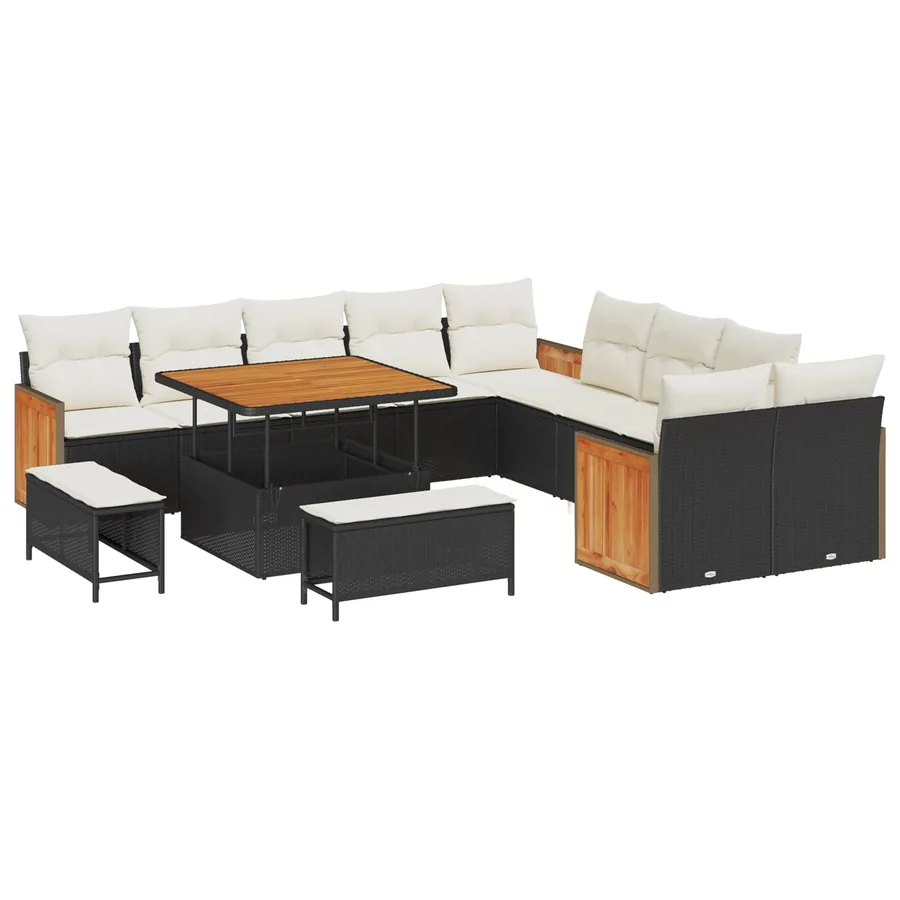 Ensemble de canapé de jardin avec coussin 13 pcs Noir et Crème - 2