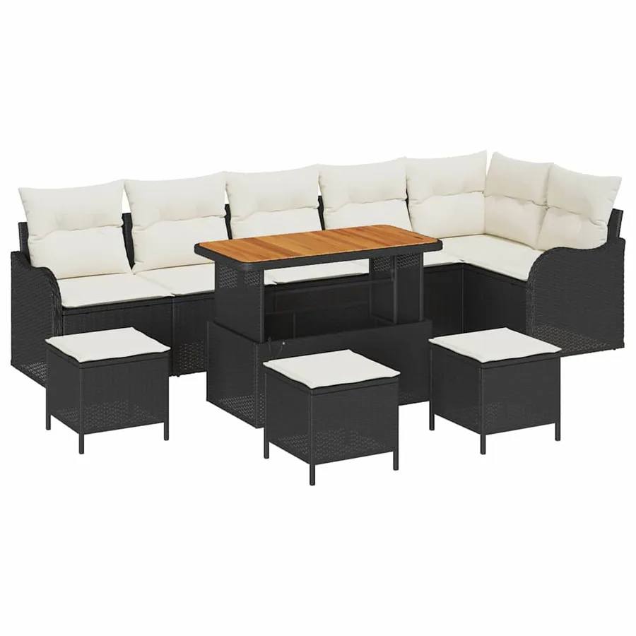 Ensemble de canapé de jardin avec coussin 10 pcs Noir et Crème - 2