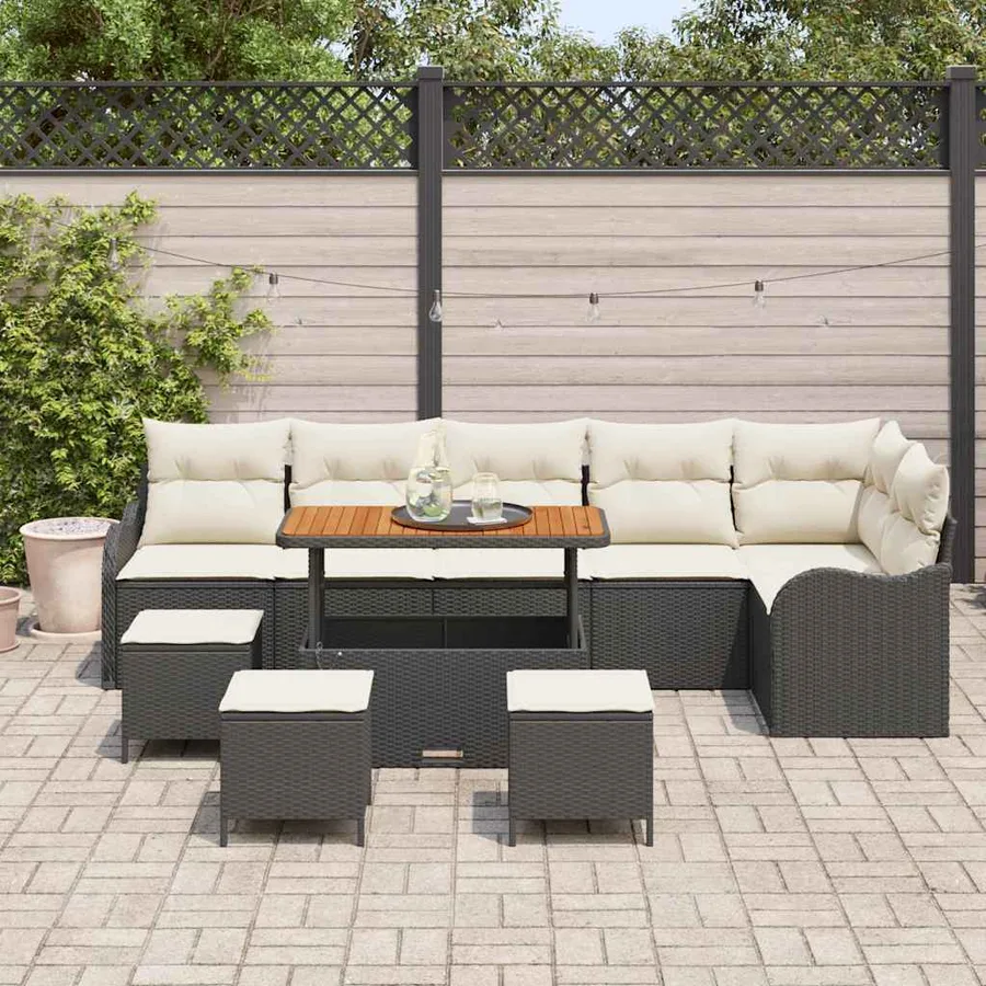 Ensemble de canapé de jardin avec coussin 10 pcs Noir et Crème - 3