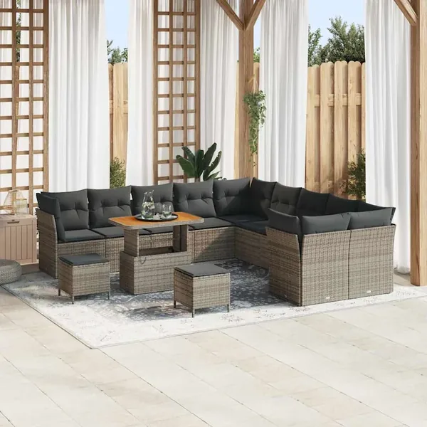 Ensemble de canapé de jardin avec coussin 13 pcs Gris
