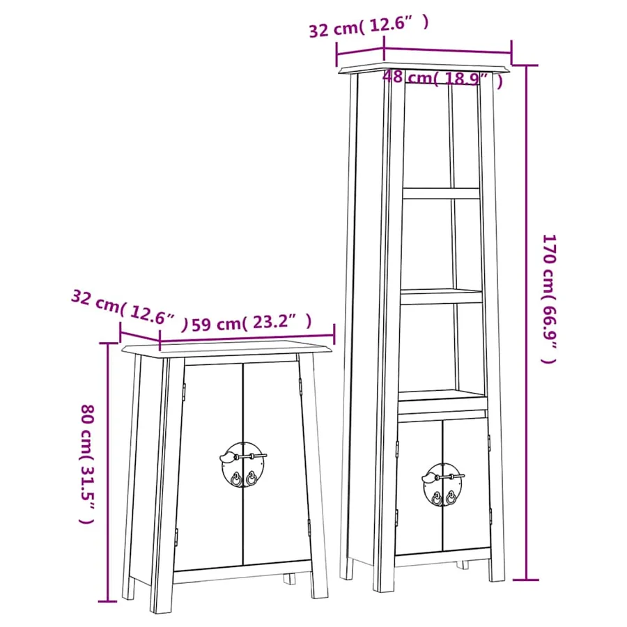 Ensemble de meubles de salle de bain 2 pcs bois de pin massif - 9