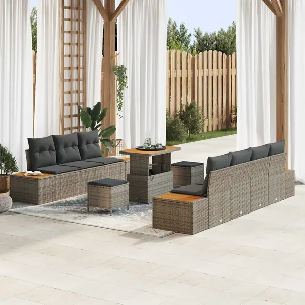 Ensemble de canapé de jardin avec coussin 10 pcs Gris